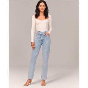 Abercrombie 90s Straight Ultra High Rise Jeans, Criss-Cross Waistband, 27 Short